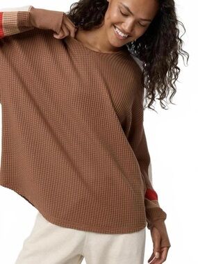 Aerie OFFLINE Cozy Waffle-Knit Shirt Colorblock Cuffs